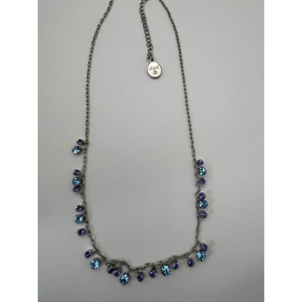 M4M Dangle Necklace Women 16-18" Blue Purple Excellent Signed Crystal Choker - Picture 8 of 9